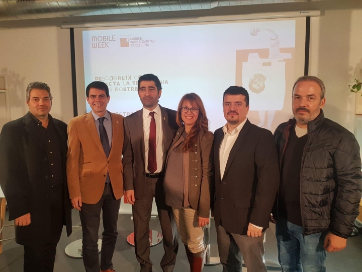 D'esquerra a dreta Joan Domènech (President UEA), Marc Castells (Alcalde d'Igualada), Jordi Puigneró (conseller de Polítiques Digitals de la Generalitat de Catalunya), Patrícia Illa (tinent d'alcalde de Dinamització Econòmica), Jaume Catarineu i Manel López (president i membre de junta de TICAnoia)